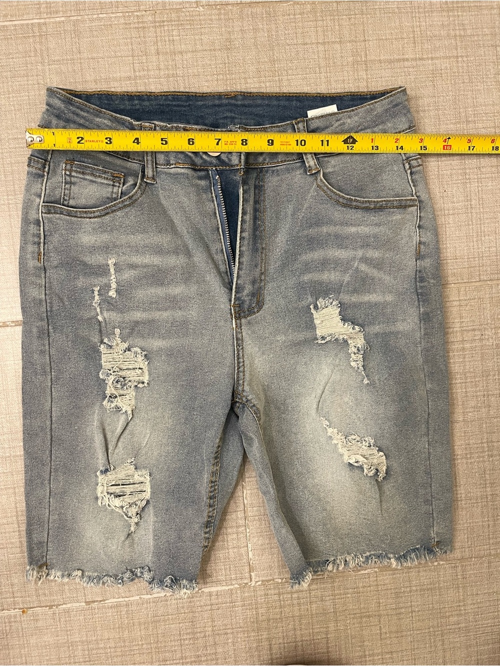 SHEIN Light Blue Distressed Denim Bermuda Shorts